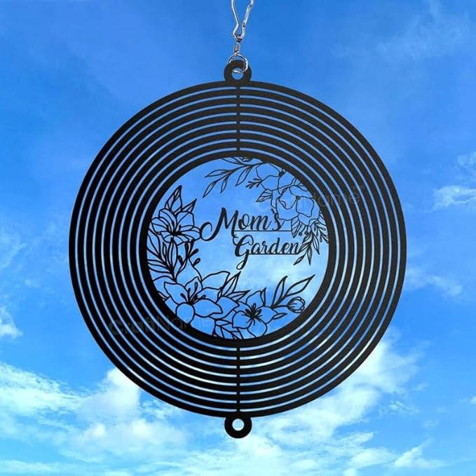 Personalized Mom’s Garden Metal Wind Spinner, Custom Hanging Ornament for Outdoor Display, Kinetic Yard Art, Unique Gift for Mom (Mom’s Garden Wind Spinner)