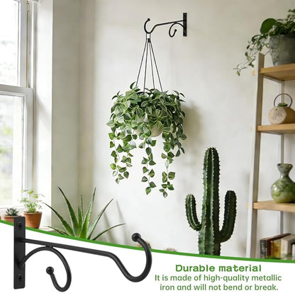 2PCS Plant Hanger Hooks 8Inch Hanging Plant Bracket,Metal Plants Bracket Wall Hooks for Hanging Plants, Bird Feeder,Flower Basket,Wind Chimes,Indoor/Outdoor Wall Mount