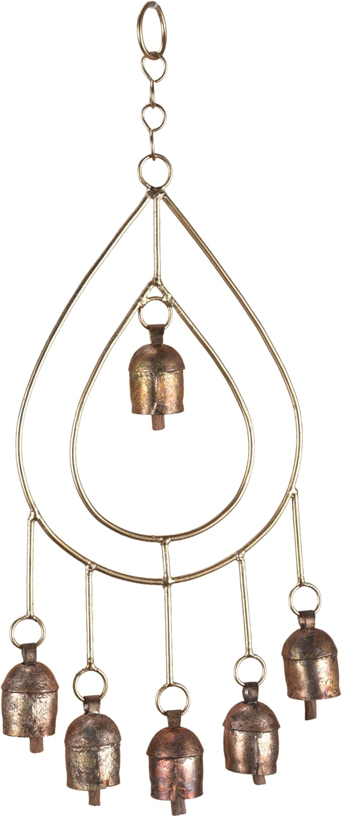 Metal Wind Chimes for Outside – Deep Tone Garden Decor – Rustic Finish Bronze Yard Decorations Outdoor – 14 Inch Hanging Windchime for Porch Patio Balcony – Gold Chimes with 6 Decorative Bells