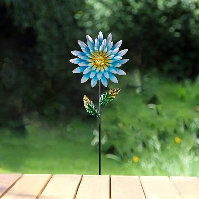 43 Inches Decorative Garden Stakes, Hand-Painted Multicolor Outdoor Metal Flower Garden Decorations, 3D Sunflower Metal Yard Art, Outdoor Lawn Pathway Patio Ornaments