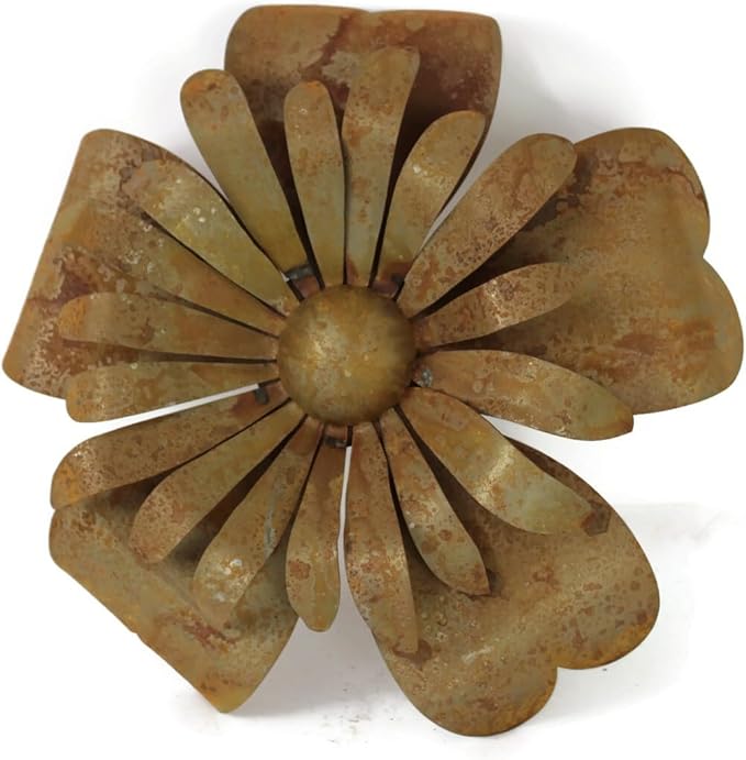 Metal Rustic and Colorful Flower Stakes Ranging from 9.5 to 36 Inches Tall (Sunflower Wall Hanger 14.5" Tall, Naturally Rusted)