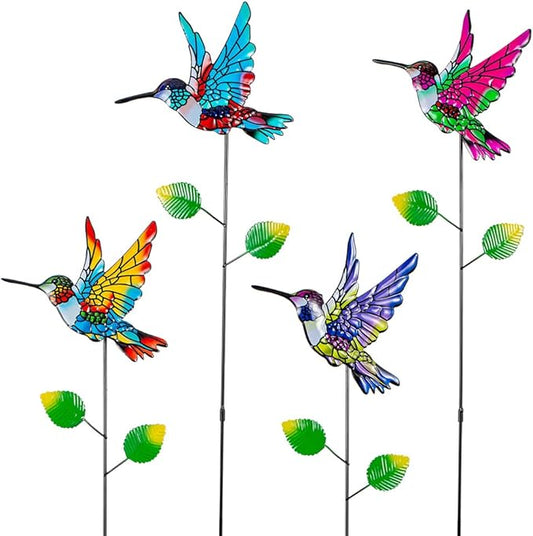Decorative Garden Stakes,4 Pack Hummingbird Garden Decor for Outside,Metal Yard Art Spring Decor for Outdoor Porch Lawn Pathway