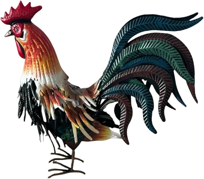 Fenteer Metal Decor Farm Animal Figurine Outdoor Garden Statue Landscape Chicken Sculpture Iron Crafts for Home, Orange