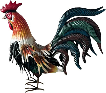Fenteer Metal Decor Farm Animal Figurine Outdoor Garden Statue Landscape Chicken Sculpture Iron Crafts for Home, Orange