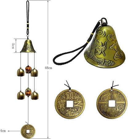 Lucky Wind Chimes Fengshui Bell Copper Alloy Dragon Bell 6 Bells Hanging Wind Bell for Home Garden Hanging Good Luck Blessing