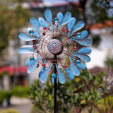 Stargarden Wind Spinners Outdoor, Large Kinetic Wind Spinner, Waterproof Blue Pinwheels with 4 Sturdy Stake, Metal Windmill for Yard, Porch Decor (21 * 90 Inches)