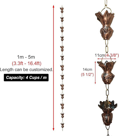 Copper Fish Rain Chain, Outdoor Ornament Gutter Chain Downspout, Divert Water Rain Catcher Chains for Garden, Hanging Rain Bells Set,2m (6.6ft)