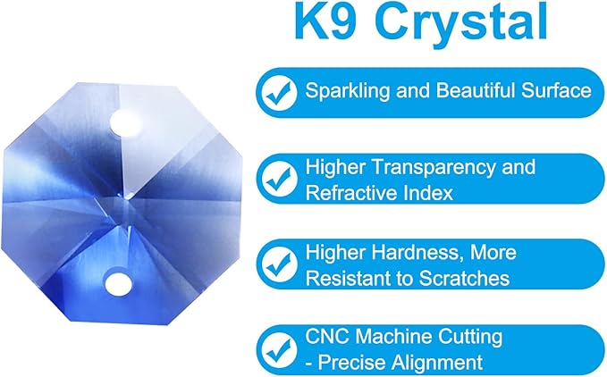 PATIKIL K9 Crystal Octagon Beads 2 Holes Pendants, 60 Pack 14mm Chandelier Prisms Parts Ornaments Hanging Beads for DIY Arts Crafts Decoration, Light Blue