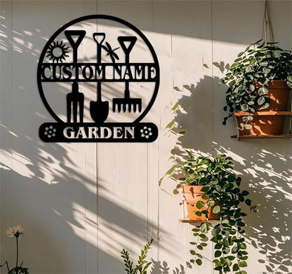 Custom Garden Metal Wall Art Personalized Garden Name Sign Yard Sign Decorative Outdoor Gardening Decor Gifts for Gardeners