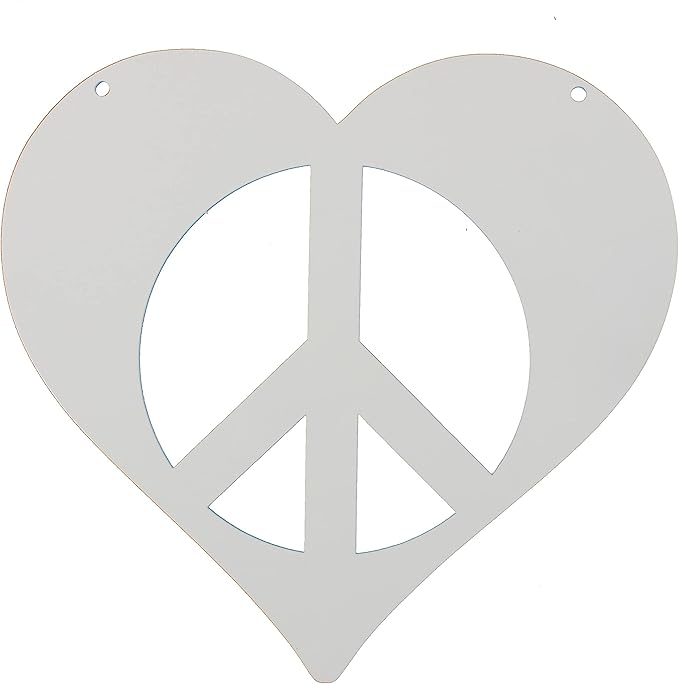Peace and Heart Staked Signs or Wall Art Rustic or Powder Coated Finishes (Small Peace Heart Hanger 9", White)