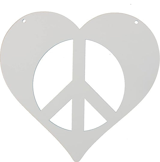 Peace and Heart Staked Signs or Wall Art Rustic or Powder Coated Finishes (Small Peace Heart Hanger 9", White)