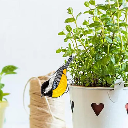 JOONOR 2 Pieces Stained Acrylic Bird Flower Pot Hugger Cute Animal Bird Statue for Planter Hanger Decorations Outdoor Fairy Garden Planter Edge Accessories