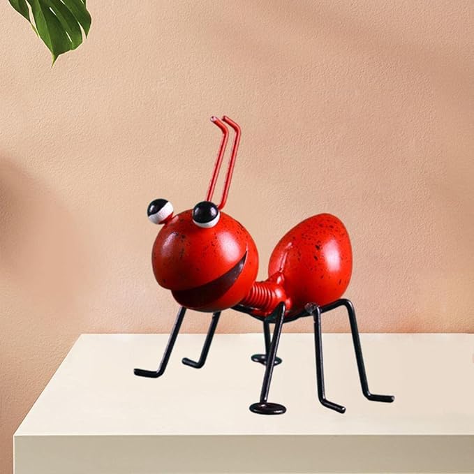 Garden Sculpture Metal Ants Hanging Wall Art Garden Lawn Yard Landscaping Decoration Home Gardening Gift Ornament (Red)