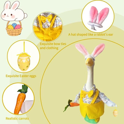 Easter Male Goose Outfits Boy – Yellow & Green Porch Goose Outfit with Adjustable Bunny Ears, for 20-23 Inch Porch Goose Easter Decor