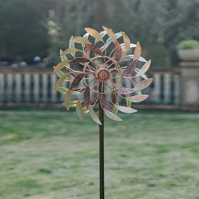 VEWOGARDEN 360° Outdoor Metal Wind Spinners Kinetic Wind Sculptures & Spinners for Yard Garden Lawn Patio Decorations, Light Green & Bronze