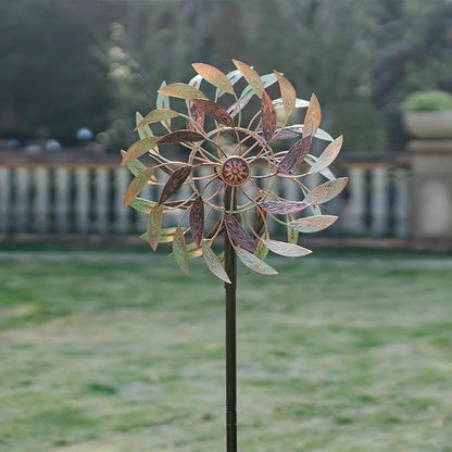 VEWOGARDEN 360° Outdoor Metal Wind Spinners Kinetic Wind Sculptures & Spinners for Yard Garden Lawn Patio Decorations, Light Green & Bronze