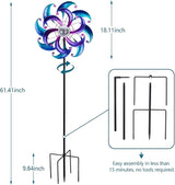WONDER GARDEN Wind Spinners for Yard and Garden-Solar Wind Spinners - 61 Inch Blue Wind Sculptures & Spinners with LED Changing Light Glass Ball for Garden Patio Outdoor Decor