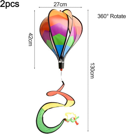 2 Pcs for Rainbow Hot Air Balloons Wind Spinner, Colorful Windsock Tail Hanging Decoration 3D Rotating Garden Windmills Hanging Geometric Twisters for Outdoor Yard Patio Porch Balcony Decoration