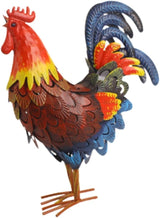 Iron Rooster Garden Statue Animal Figurine Decoration Lawn Ornament Chicken Sculpture for Entrance Plant Pot Farm Fence Porch