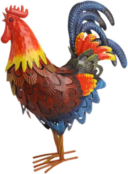 Iron Rooster Garden Statue Animal Figurine Decoration Lawn Ornament Chicken Sculpture for Entrance Plant Pot Farm Fence Porch