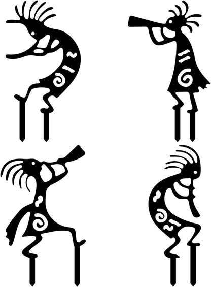 CUweipeng Black Garden Stakes Metal - 4Pcs Black Metal Dancing Dwarf Art Yard Sign Decorative Garden Stakes Dwarves Elf Outdoor Lawn Decoration Pathway Flower Bed Backyard Women Mother's Birthday Gift