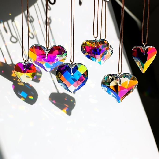 7pcs Crystal Heart Prism Suncatcher Hanging Ornament Rainbow Maker Pendant for Window Decoration Gifts Clear AB