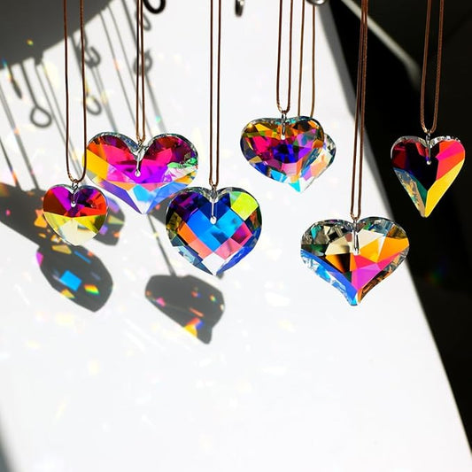 7pcs Crystal Heart Prism Suncatcher Hanging Ornament Rainbow Maker Pendant for Window Decoration Gifts Clear AB