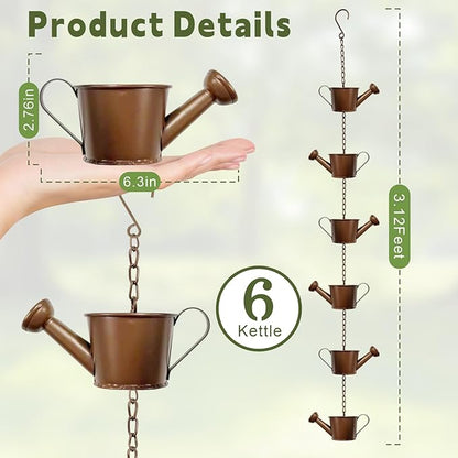 Metal Watering can Rain Chain for Gutters, Rust Resistant Outdoor Rain Catcher, Perfect for Heavy Rain, Indoor/Outdoor Decoration, Dark Bronze Finish