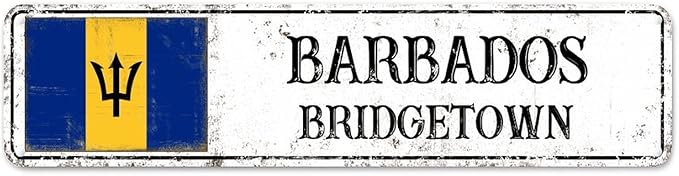 Barbados Custom Street Sign Barbados Flag Signs Capital City of Barbados Metal Sign Road Wall Art Farmhouse Decorative Sign Rustic Home Decoration Gift for Foreign Friend, Neighbor 24x6inch