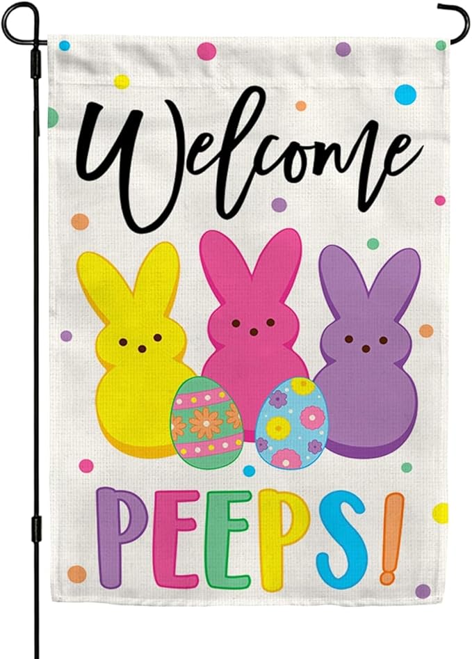 Welcome Easter Garden Flag 12x18 Inch Double Sided Easter Eggs Bunny Garden Flags for Outside, Spring Seasonal Decorations, Cute Rabbit Yard Lawn Flags for Holiday Farmhouse Outdoor Decor (Burlap)