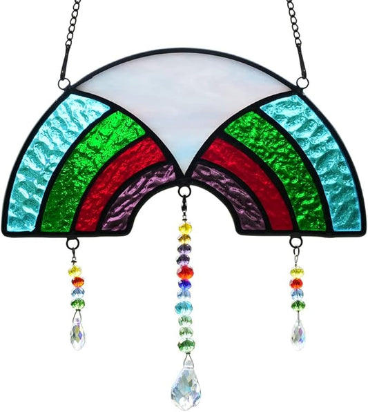 BOXCASA Stained Glass Suncatchers Crystals Pendants,Rainbow Crystal Beads Decor Gifts for Women,Suncatcher for Window Colorful Crystal Prism Pendants Gifts for Mother Grandma Nana Aunt