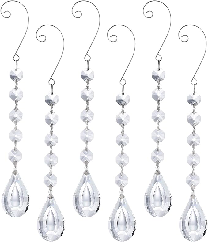 Sun Catchers with Crystals, 6Pcs Hanging Crystals Suncatchers for Windows, Clear Suncatchers Prisms Glass Pendant for Chandeliers, Garden, Christmas Tree Decor