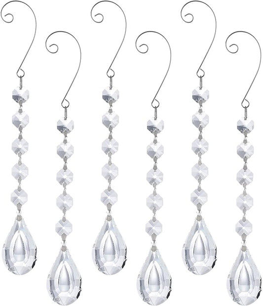 Sun Catchers with Crystals, 6Pcs Hanging Crystals Suncatchers for Windows, Clear Suncatchers Prisms Glass Pendant for Chandeliers, Garden, Christmas Tree Decor