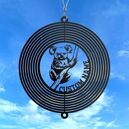 Personalized Koala Metal Wind Spinner, Custom Outdoor Ornament for Yard Display, Kinetic Wildlife Sculpture, Animal Gift (Koala Garden Wind Spinner)
