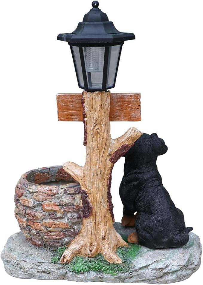 Solar Light Animal Outdoor Statue Planter with Welcome Sign, Resin Garden Sculpture Flower Pot for Patio Lawn Porch Yard Courtyard Decor, Weather-Resistant Decorative Figurine Accent (D)