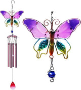 Evealyn Outdoor Butterfly Wind Chimes, Indoor Handing Stained Glass Metal Music Beautiful Wind Chimes for Home, Balcony,Window, Garden, Yard, Patio, Lawn Decoration (Purple)