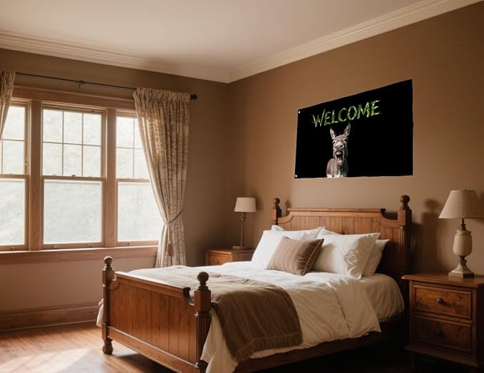 Donkey Welcome Flag 3X5FT, Farm House Flags, Donkey Meme Banner,Both Sides Printed, Men Women Banner,Vibrant Colors, Double Stitched with 2 Brass Grommets, Bar Garden Street Decoration, GYM, Office Decor,Indoor Outdoor Use,Gifts. (Donkey, 3x5ft)