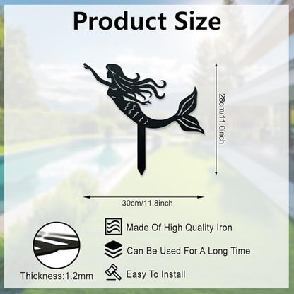 WADORN Mermaid Metal Decorative Garden Stakes, Funny Mermaid Metal Outdoor Statues Funny Yard Ornament Gifts Planter Flower Pot Outdoor Yard Decor for Garden Backyard Pathway Patio Lawn Walkways