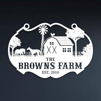 Personalized Metal Farm Ranch Sign, Customized Family Last Name, Large Decor, Outdoor Art, Welcome Sign, Black, 12" - 14" - 16" - 20" - 24" - 27" - 32" - 39