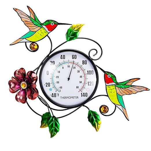 Hummingbird Outdoor Thermometer, 15" Indoor Wall Thermometers No Need Battery, Metal Decorative Thermometerfor for Home Patio Room