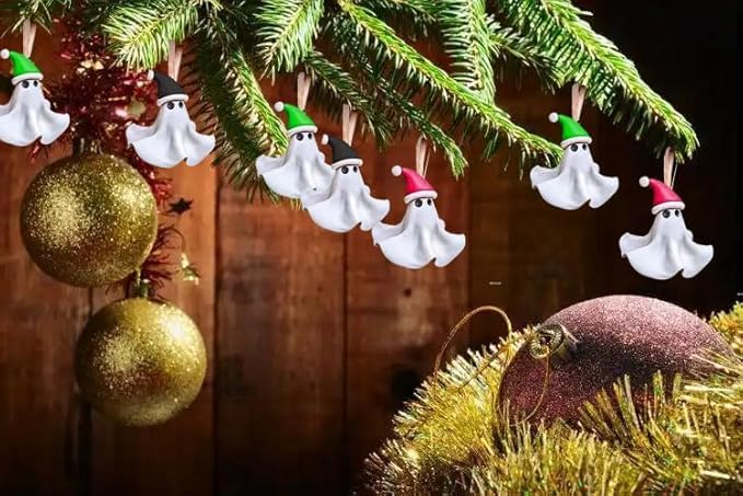 6 Pack Halloween/Christmas Decorations Outdoor Indoor,Cute 3D Resin Ghost Decoration,Halloween Ghost Hanging Ornaments for Home Outside Porch Garden Yard Lawn Party Decorations (6 Pack)