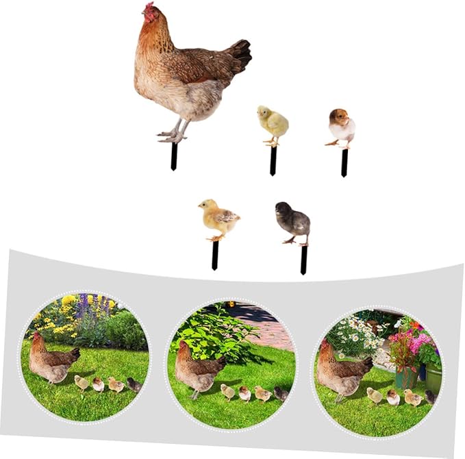 Mikikit 5pcs Acrylic Chicken Stakes Rustic Lawn Decoration for Outdoor Patio Garden Weather Resistant Garden Statues for Backyard and Farm Decor