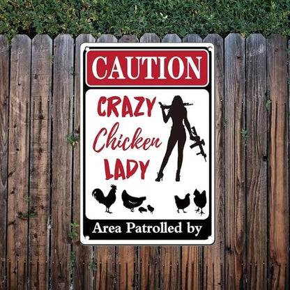 Crazy Chicken Lady Sign - Chicken Coop Signs - Area Patrolled by Chicken Lady - Funny Chicken Signs accessories for Farm Yard Fence Chicken Coop Decor 12" * 8"
