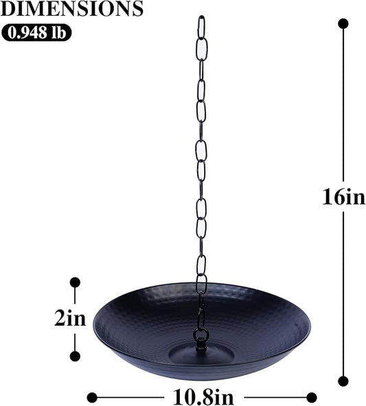 11-Inch Black Rain Chain Basin – Decorative Metal Bowl for Downspout Gutters, Outdoor Garden, Lawn & Patio Water Features – Heavy-Duty Anchoring Basin for Rain Chains