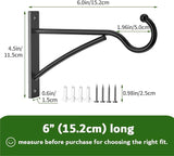 6 Inch 2 Pack Heavy Duty Plant Hangers Outdoor, Metal Plant Brackets for Hanging Baskets, Plant Wall Hooks for Bird Feeders, Wind Chimes & Lanterns, Premium Metal Hooks Matte Black, 30lbs Capacity