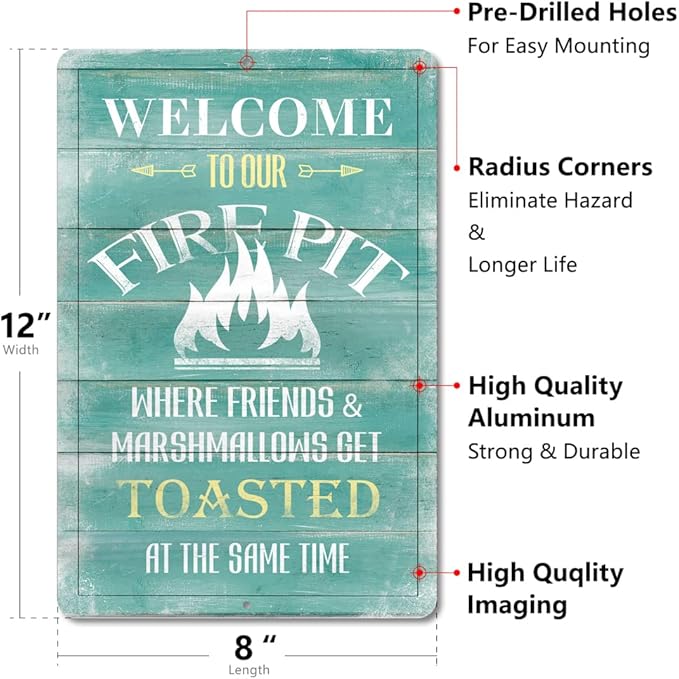 Yniaun Decor Funny Camping Decor Retro Backyard Metal Tin Sign for Campfire Cabin Motorhome Wall Decoration Gift 12 X 8 Inches Firepit Accessories Outdoor & Indoor - Friends & Marshmallows Get Toasted