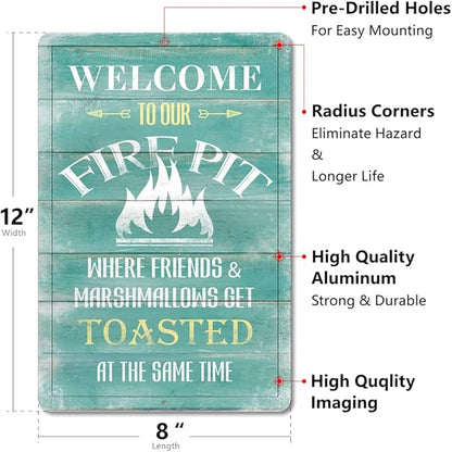 Yniaun Decor Funny Camping Decor Retro Backyard Metal Tin Sign for Campfire Cabin Motorhome Wall Decoration Gift 12 X 8 Inches Firepit Accessories Outdoor & Indoor - Friends & Marshmallows Get Toasted