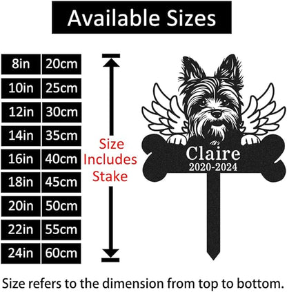 Custom Yorkshire Terrier Memorial Grave Marker Personalized Metal Dog Silhouette Statue Memorial Plaque Decorative Garden Stake for Outside Patio Yard Art Outdoor Decor Sign Lawn Ornament