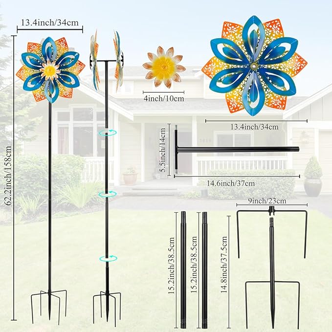 DREAMYSOUL Outdoor Metal Wind Spinner, 13 Inches Dia Hollow Pattern Wind Mills, Kinetic Wind Spinners for Yard Garden Outside Patio Lawn Decor