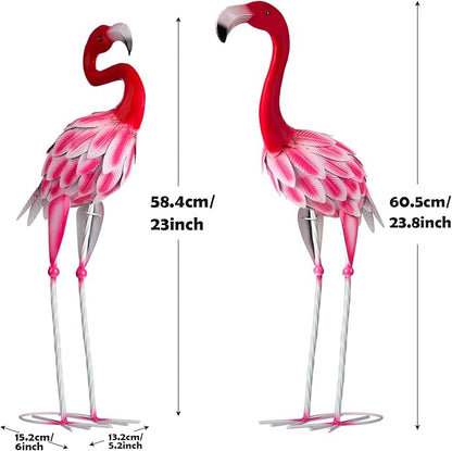 Set of 2 Metal Flamingo Garden Statues, Yard Flamingo Outdoor Decor for Lawn Patio Garden Backyard Display (Pink)
